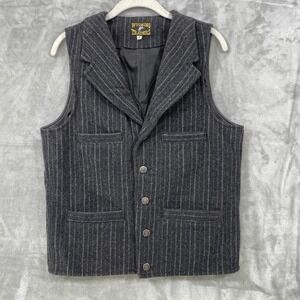 Wyoming Traders Men's Vest Size S 100% Virgin Wool Gray Striped Western Pockets